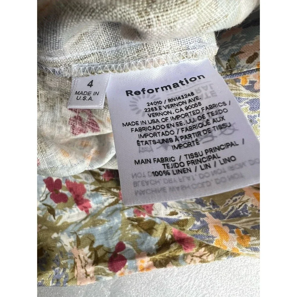 Reformation Size 4 Floral 100% Linen High Rise Cropped Pant Cottagcore coastal